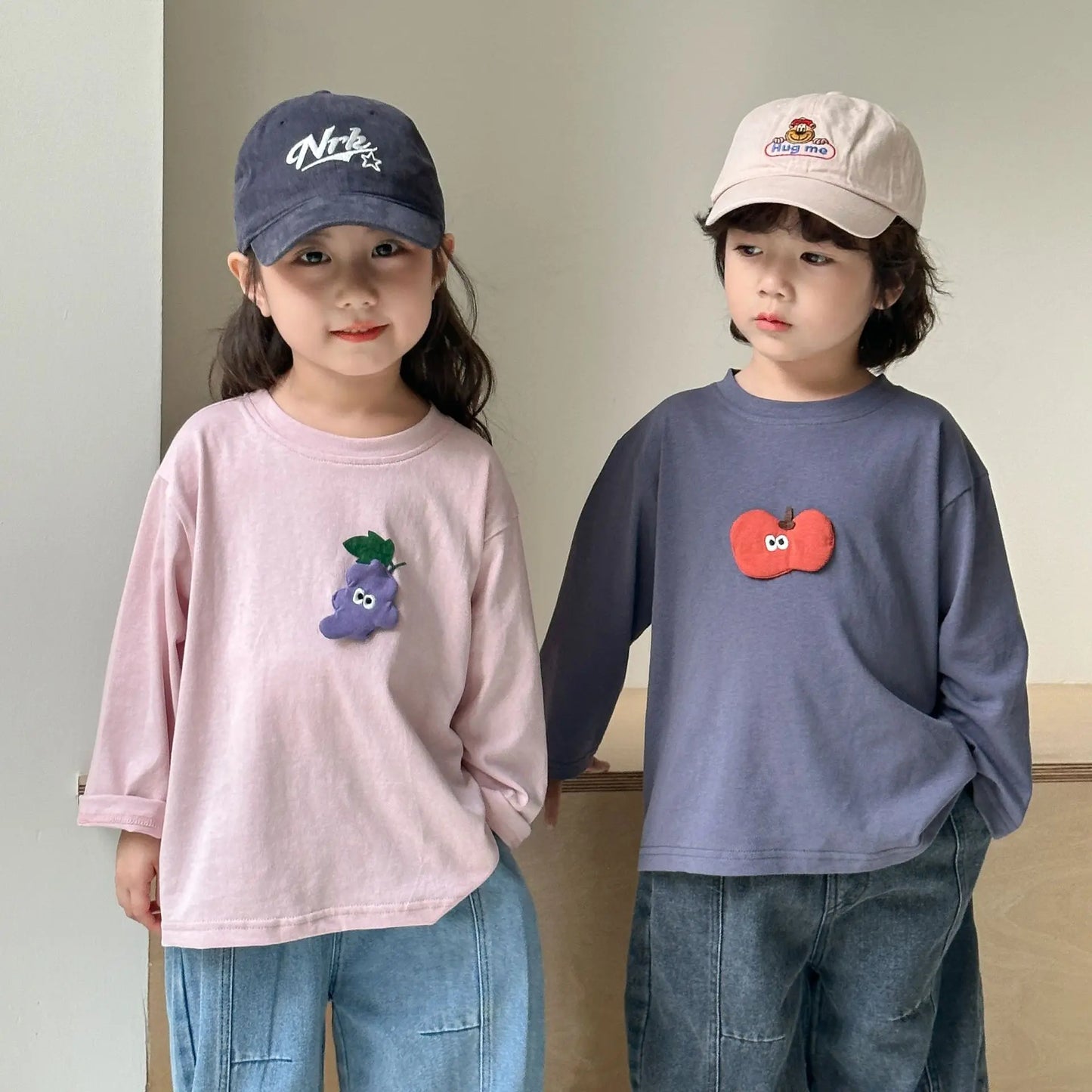 2025 Spring New Children Long Sleeve T Shirts Cotton Girls Cute Cartoon Tees Boys Casual Bottoming Shirts Solid Kids Clothes