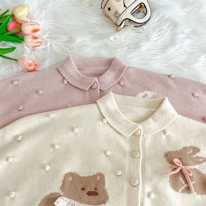 Autumn Winter Baby Girls Cartoon Sweater + Knitted Pants 2 Pcs Sets Kids Clothes Knitwear Toddler Girls Pullovers Outerwear Coat