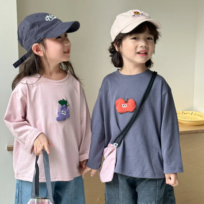 2025 Spring New Children Long Sleeve T Shirts Cotton Girls Cute Cartoon Tees Boys Casual Bottoming Shirts Solid Kids Clothes