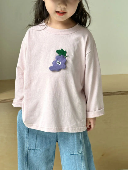 2025 Spring New Children Long Sleeve T Shirts Cotton Girls Cute Cartoon Tees Boys Casual Bottoming Shirts Solid Kids Clothes