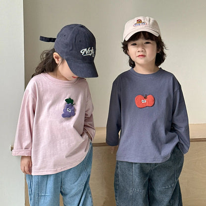 2025 Spring New Children Long Sleeve T Shirts Cotton Girls Cute Cartoon Tees Boys Casual Bottoming Shirts Solid Kids Clothes