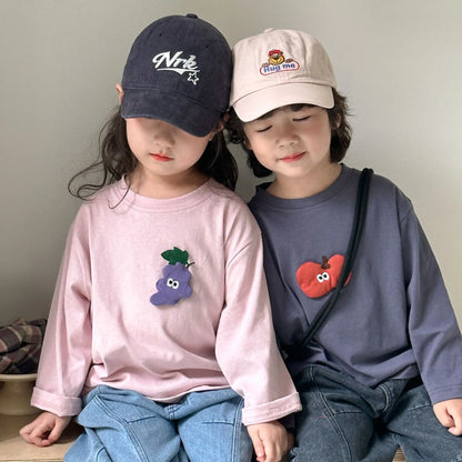 2025 Spring New Children Long Sleeve T Shirts Cotton Girls Cute Cartoon Tees Boys Casual Bottoming Shirts Solid Kids Clothes