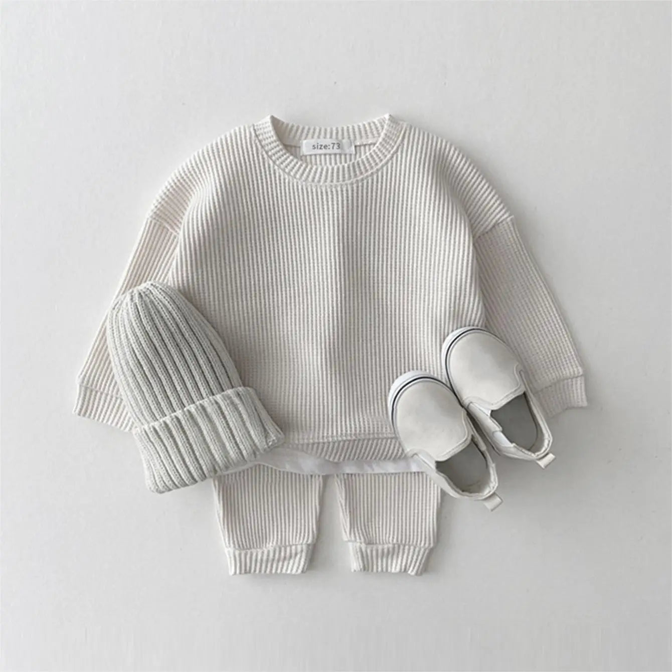 Korean Baby Clothing Sets Waffle Cotton Kids Boys Girls Clothes Spring Autumn Loose Tracksuit Pullovers Tops+Pants 2PCS Sets