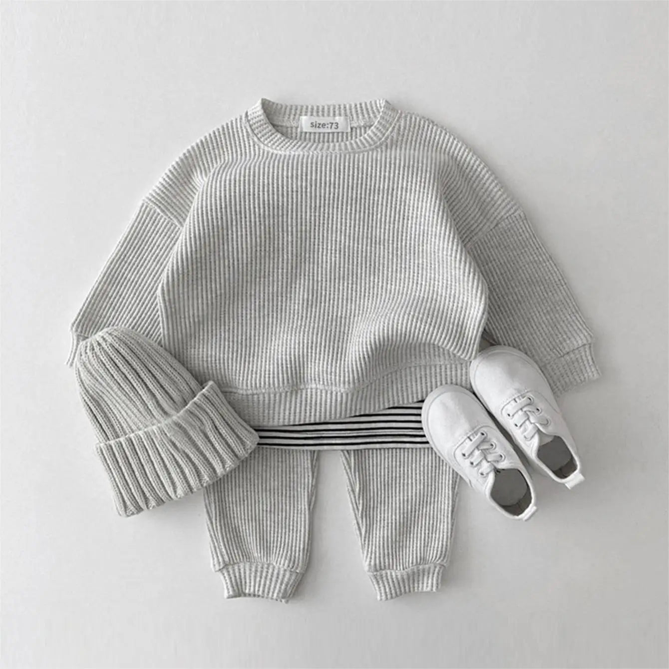 Korean Baby Clothing Sets Waffle Cotton Kids Boys Girls Clothes Spring Autumn Loose Tracksuit Pullovers Tops+Pants 2PCS Sets