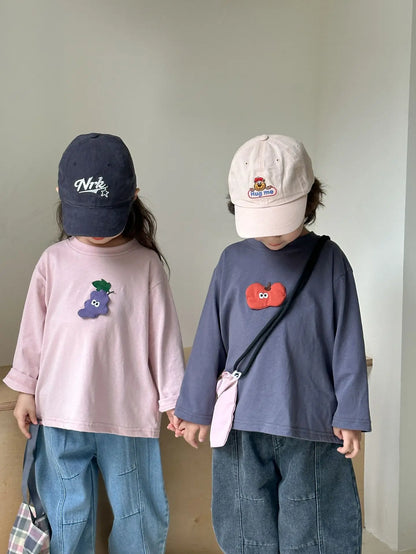 2025 Spring New Children Long Sleeve T Shirts Cotton Girls Cute Cartoon Tees Boys Casual Bottoming Shirts Solid Kids Clothes