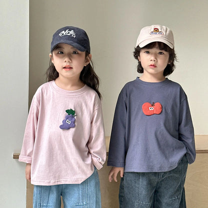 2025 Spring New Children Long Sleeve T Shirts Cotton Girls Cute Cartoon Tees Boys Casual Bottoming Shirts Solid Kids Clothes